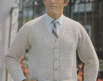 Crochet Men's Falcon Sweater Pattern KC0908 Crochet Men, Vintage Crochet Patterns, Womens Crochet Patterns, Vintage Man, Vintage Crochet Pattern, Cardigan Vintage, Pocket Sweater, Crochet Vintage, Motif Vintage