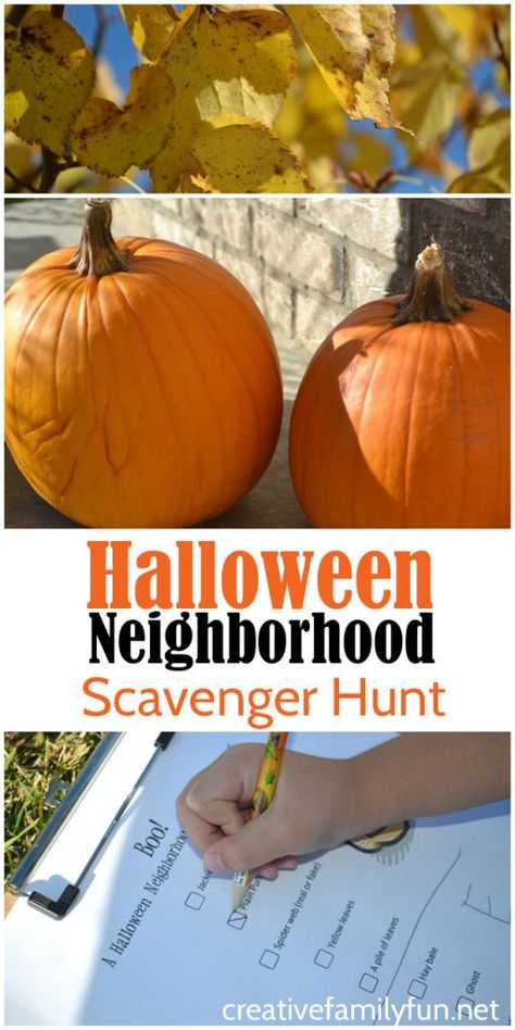 Grab the kids for this fun Halloween scavenger hunt which takes you through your neighborhood looking for holiday decorations and other fall fun. Neighborhood Games, Halloween Ideas For Teens, Halloween Neighborhood, Halloween Games For Party, Neighborhood Events, Neighborhood Halloween, Games For Party, Neighborhood Scavenger Hunt, Neighborhood Activities