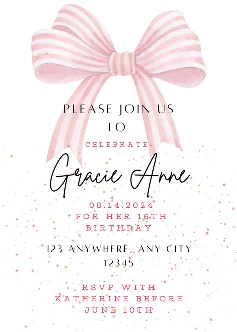 Customizable Pink and black Birthday invitation. Easy to customize, easy to download, and easy to send out. It can be sent as a digital invitation, or can be printed! Change the colors, font, wording, and more to create what best fits you! Pink Birthday Invitations Free Printable, Black And Pink Birthday Invitations, 19 Birthday Invitations, Birthday Invite Pink, Sweet 16 Birthday Invitations, Cute Birthday Invitations, Pink Birthday Invitations, Pink And Black Birthday, 18th Birthday Invites