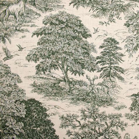 S6401 Classic Green | Greenhouse Fabrics Print Textiles, Green Chinoiserie, Greenhouse Fabrics, Toile Pattern, Toile Fabric, Scale Pattern, Luxury Lodge, Horse Ranch, Tapestry Fabric