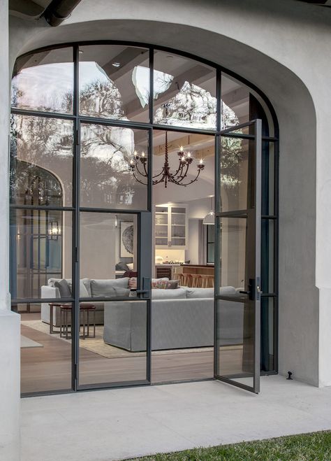 Arched French Doors, Home Designs Exterior, French Doors Exterior, Glass French Doors, Steel Windows, Arched Doors, Dream House Interior, Window Design, The Doors