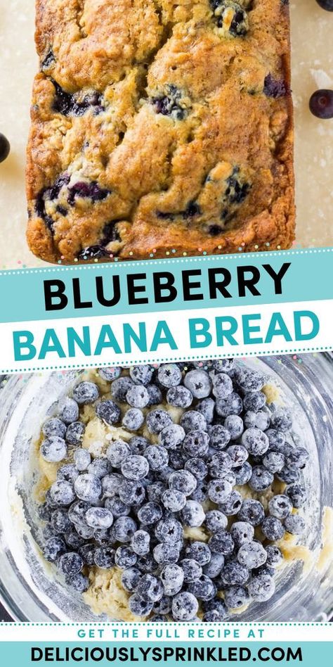 Craving some yummy snack food? You'll love every bite of this easy blueberry banana bread! Not only is this banana bread with blueberries moist, but it is also deliciously sweet. Definitely one of the best breakfast recipes ever! Blueberry Bread Recipe Moist, Banana Bread With Blueberries, Berry Banana Bread, Healthy Blueberry Recipes, Fresh Blueberry Recipes, Blueberry Recipes Breakfast, Blueberry Bread Recipe, Oatmeal Chocolate Chip Muffins, Blueberry Banana Bread