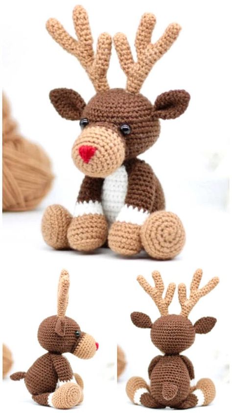 Amigurumi Christmas Reindeer Free Pattern Amigurumi Reindeer, Crochet Reindeer, Free Crochet Amigurumi Patterns, Crochet Amigurumi Patterns, Free Crochet Amigurumi, Amigurumi Christmas, Crochet Deer, Crochet Xmas, Reindeer Antlers