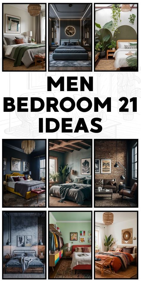 21 Stylish Men Bedroom Ideas for a Masculine and Cozy Interior | Decor & Design Writers Bedroom Ideas, Room Color Ideas For Men Masculine, Masculine Bedroom With Feminine Touches, Masculine Art Over Bed, Bachelor Bedroom Ideas Masculine, Masculine Apartment Decor Bedroom, Traditional Masculine Bedroom, Boho Masculine Bedroom, Dark Mens Bedroom