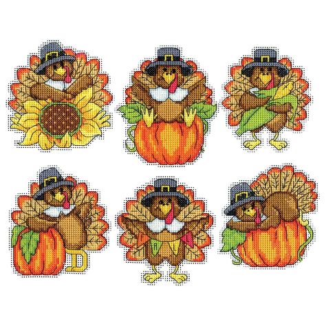 PRICES MAY VARY. Counted Cross Stitch Ornament Kit Includes #14 Count Plastic Canvas, 100% Cotton Embroidery Floss (Pre-Sorted), Beads, Needles, Fully Illustrated Chart & Instructions Makes a Set of 6 Ornaments Finished Size: 3.5" x 4.5" each Made in the USA Fall Motifs, Thanksgiving Cross Stitch, Decorate For Thanksgiving, Pilgrim Hats, Holiday Cross Stitch Patterns, Thanksgiving Crafts Diy, Vintage Needlework, Yarn Accessories, Holiday Cross Stitch