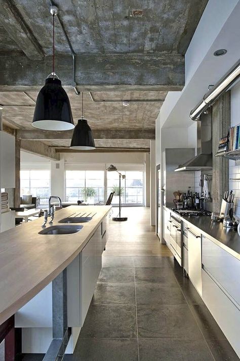 London Loft Kitchen Loft Estilo Industrial, Industrial Lofts, Loft Inspiration, Interior Dapur, Loft Interior Design, Loft Interior, Loft Stil, Loft Interiors, Loft Living