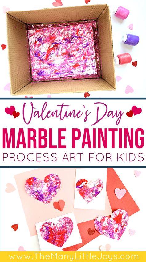 Valentine's Day Marble Painting for Kids - The Many Little Joys Marble Painting For Kids, Valentine Stem Activities, Preschool Valentines Activities, Toddler Valentine Crafts, February Crafts, Easy Valentine Crafts, Preschool Valentines, Valentine Activities, Toddler Valentines