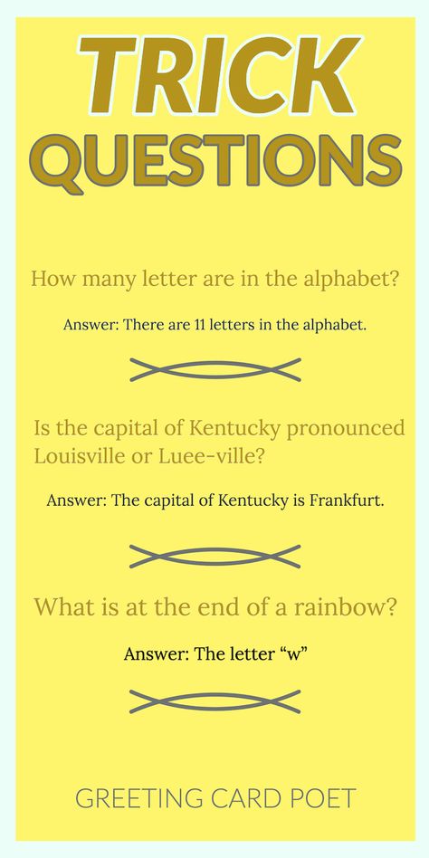 Check out the 73 Best Trick Questions to Baffle and Bewilder you. Some are funny; some are really hard. Good luck - you'll probably need it.  #trickquestions #riddles #brainteasers Funny Iq Questions With Answers, Funny Questions And Answers Jokes, Hard Riddles With Answers Brain Teasers, Funny Kahoot Questions, Really Hard Riddles, Trick Question, Best Riddles, Fun Riddles With Answers, Funny Riddles With Answers