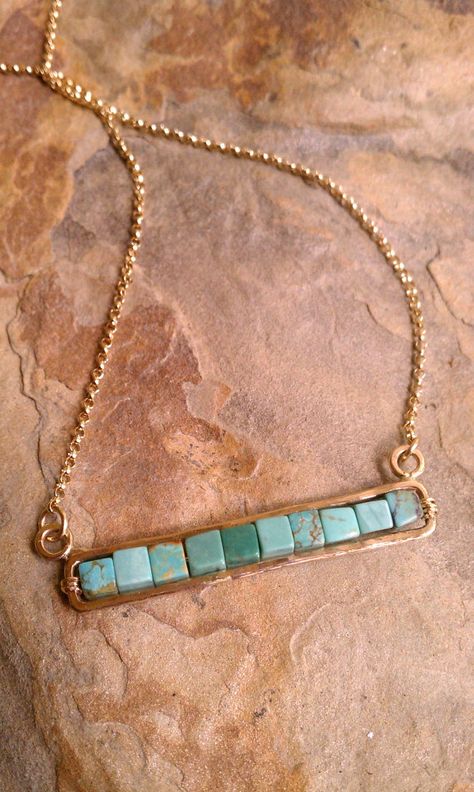 il_570xN.597647166_f8v1 Turquoise Bar Necklace, Bijoux Fil Aluminium, Diy Wire Jewelry, Handmade Wire Jewelry, Jewelry Repair, Jewelry Projects, Elegant Jewelry, Jewelry Tutorials, Bar Necklace