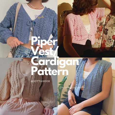 Piper Vest/Cardigan Crochet Pattern - gottahook's Ko-fi Shop Vest Pattern Free, Cardigan Crochet Pattern, Cardigan Au Crochet, Gilet Crochet, Vest Cardigan, Crochet Mignon, Confection Au Crochet, Cardigan Crochet, Easy Knitting Patterns