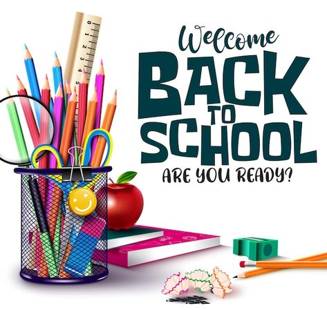 Back to school vector design. welcome ba... | Premium Vector #Freepik #vector #back-school-illustration #school-supplies #school-items #back-school Back To School Images, Back To School Vector, Flex Banner Design, School Vector, School Fair, Welcome To School, Smart School, School Illustration, School Wall Art