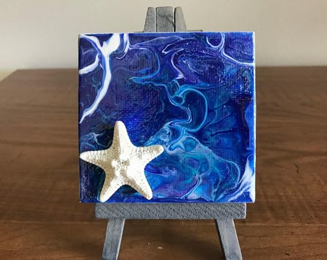 Acrylic Painting, Mini Canvas with Easel, Desk Decor, Tiny Painting, Fluid Art, Seascape, Purple Painting, Seashell Decor, Mother's Day Gift Paper Art For Kids, Torn Paper Art, Mini Canvas Painting Ideas, Phoenix Painting, Mini Tela, Pineapple Painting, Kids Canvas, Canvas Painting Ideas, Hanging Paintings