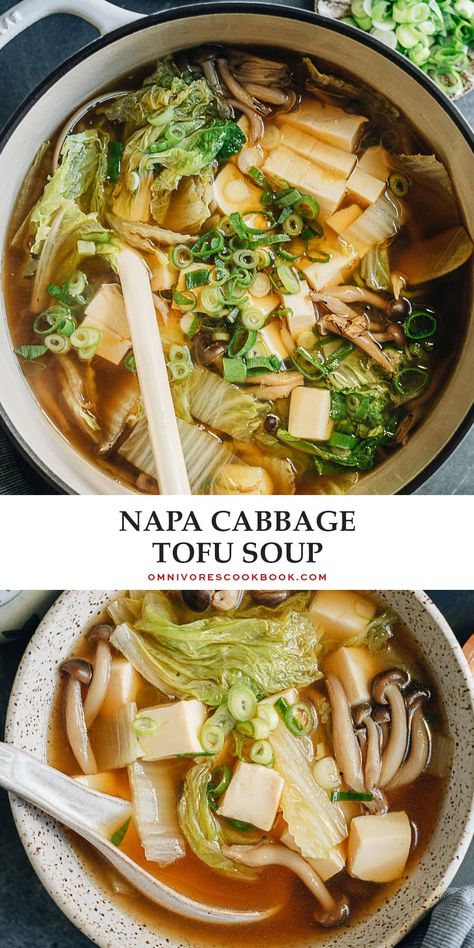 Napa Cabbage Soup, Tofu Noodle Soup, Cabbage Tofu, Napa Cabbage Recipes, Soup Sunday, Comfort Soups, Asian Soup Recipes, Tofu Soup, Favorite Soups