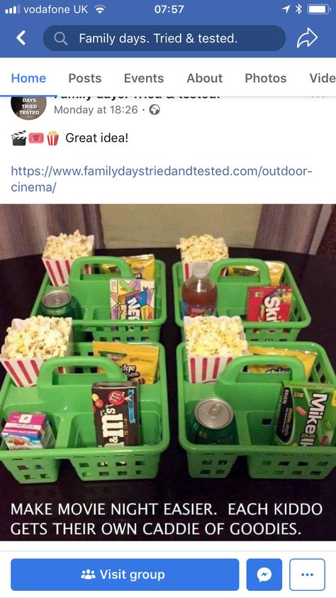 Cinema caddy’s Toddler Movie Night Ideas, Toddler Movie Night, Party Snacks For Adults, Girls Movie Night, Girl Halloween Party, Best Party Snacks, Party Movie Night, Snacks For Adults, Gift For Friend Girl