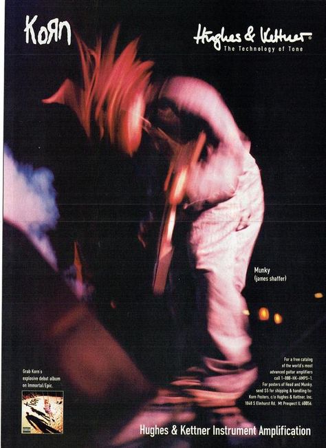 1996 Advertisement KORN for Hughes & Kettner Instrument Amplification Munky James Shaffer Guitarist Korn Munky, James Shaffer, Music Magazine, Print Advertisement, Print Ad, Korn, Print Ads, Guitarist