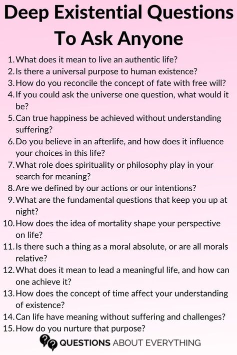 15 deep existensial questions to ask anymore Lets Get Deep Card Game Questions, Philosophy Questions Thoughts, Deep Friendship Questions, Really Deep Questions, Deep Conversation Questions, Deep Life Questions, Philosophy Questions, Ethical Questions, Existential Questions