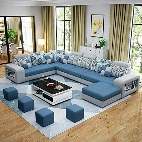 rehmans Deluxe Hall Sofa Set (Large, Blue) : Amazon.in: Home & Kitchen L Type Sofa, Hall Sofa, L Shaped Sofa Designs, L Shape Sofa Set, Corner Sofa Design, Modern Sofa Set, Sectional Sofa With Chaise, Unique Sofas, Orange Style