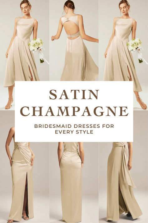 Elevate your bridal party’s style with long, simple satin champagne bridesmaid dresses. These dresses feature a sleek, minimalist design that flatters all body types while exuding sophistication. The soft champagne hue and smooth satin fabric bring a luxurious, timeless feel, perfect for complementing any wedding theme. Effortlessly chic for an elegant and cohesive bridal party look! 💕 #BridesmaidDresses #SatinBridesmaidDress #ElegantWedding Satin Champagne Bridesmaid Dresses, Champagne Bridesmaid Dresses Long, Elegant Satin Dress, Champagne Dresses, Champagne Gown, Wedding Neutral, Simple Satin, Bridesmaid Dresses Satin, Elegant Bridal Gown