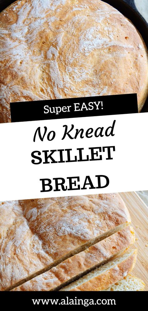 This Easy No Knead Skillet Bread is so simple and delicious made using just 6 ingredients. It’s perfect for when your craving fresh no knead bread but don’t want to wait overnight to enjoy it. Quick Skillet Bread, Easy No Knead Bread Quick, 4 Ingredient No Knead Bread, No Kneading Bread, Skillet Bread No Yeast, 90 Minute Bread, No Wait Bread Recipe, No Need Bread Easy Recipes, No Knead Bread Cast Iron Skillet