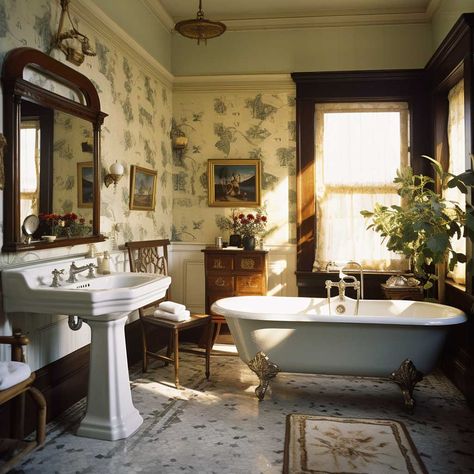 Victorian Bathroom Accessories, Vintage House Interior, Victorian Style Bathroom, Victorian Apartment, Victorian Interior Design, Old Victorian Homes, Victorian Style House, Aesthetic Interior Design, Victorian Home Interior