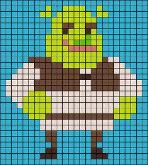 Alpha Pattern #18851 Preview added by neopets Shrek Pixel Art Grid, Small Easy Cross Stitch Patterns, Shrek Perler Bead Patterns, Shrek Bracelet, Shrek Cross Stitch, Shrek Perler Beads, Shrek Perler, Shrek Pixel Art, Funny Pixel Art