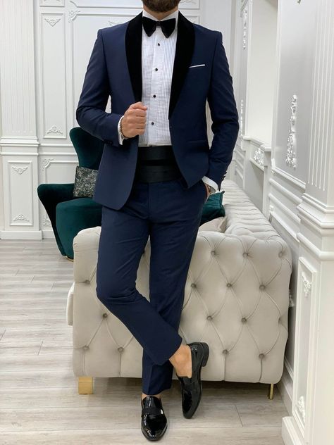 Mens Groom Suit, Slim Fit Groom Suit, Reception Suits, Navy Blue Tuxedos, Shawl Collar Tuxedo, Navy Tuxedos, Blue Suit Men, Slim Fit Suit Men, Blue Tuxedos