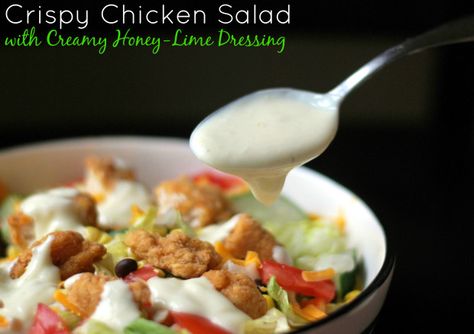 Crispy Chicken Salad With Creamy Honey Lime Dressing Honey Lime Dressing Recipe, Fried Chicken Salad, Crispy Chicken Salad, Meals For Busy Families, Fried Chicken Salads, Cajun Chicken Salad, Lime Salad Dressing, Crispy Chicken Salads, Salad Meals