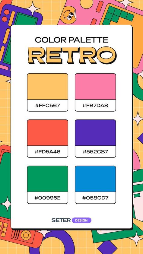 Bright Pink Colour Palette, 1980s Color Palette, Retro Bright Color Palette, 90s Color Palette Retro, Bright Color Palette Design, Cute Pallete Color, 90s Design Aesthetic, Retro Color Palette Vintage, Digital Poster Ideas Canva