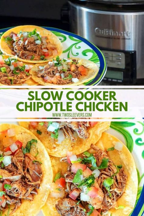 This Slow Cooker Chipotle Chicken Recipe comes out perfectly tender, moist and full of delicious chipotle flavor! Slow Cooker Chipotle Chicken | Chipotle Chicken Recipe | Crock Pot Chipotle Chicken | Copycat Chipotle Chicken | TwoSleevers #chipotlechicken #slowcookerchipotlechicken #slowcookerchicken #copycatchipotlechicken Chipotle Chicken Copycat, Chipotle Chicken Recipe, Chipotle Copycat Recipes, Chicken Chipotle, Chipotle Recipes Chicken, Slow Cooker Thai Chicken, Copycat Chipotle, Barbacoa Recipe, Medicine Tips