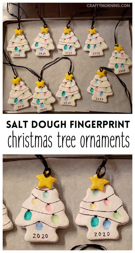 Christmas Gift Ideas For Grandparents, Fun Christmas Gift Ideas, Fingerprint Christmas Tree, Homemade Christmas Ornaments For Kids, Gift Ideas For Grandparents, Ornaments For Kids To Make, Fingerprint Christmas, Baby Christmas Crafts, Salt Dough Recipe