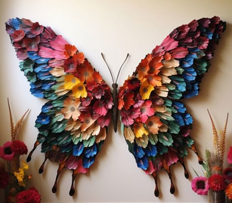 Diy Installation Art, Diy Butterfly Wings Backdrop, Diy Butterfly Wings Cardboard, Butterfly Rainbow Party, Giant Butterfly Diy, Cardboard Butterfly Wings, Make Butterfly, Butterfly Decor Diy, Art Installation Ideas