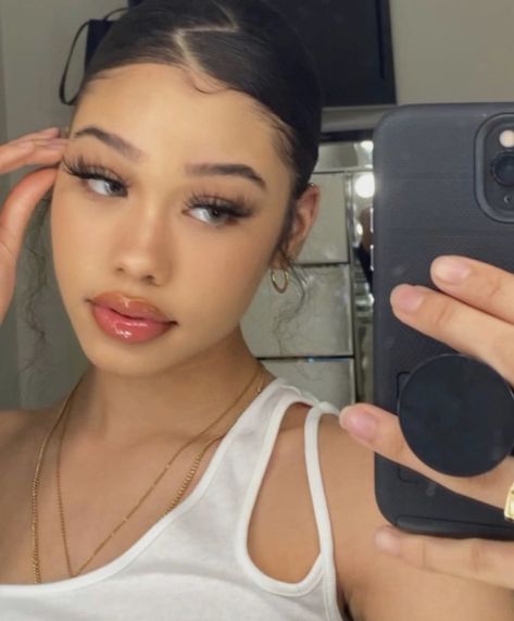 #pretty #eyes #lightskin #pink #white #curly #hair #sleek #baddie Hairdos For Curly Hair, Slick Hairstyles, Curly Girl Hairstyles, Hair Stylist Life, Sleek Hairstyles, Baddie Makeup, Baddie Hairstyles, Light Skin, Girls Makeup