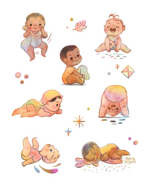 Baby Poses Drawing Reference, How To Draw Baby, Toddler Drawing Reference, Baby Reference Drawing, Baby Drawing Ideas, Baby Character Design, Drawing Toddlers, How To Draw Babies, Baby Drawing Reference