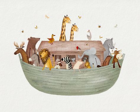 Noah’s Ark was one of my very first illustrations almost 13 years ago. I’ve wanted to make a new version for while but knew that it would be a very time consuming one so I’ve been putting it off. It is done, finally 😅 Noahs Ark Mural Nursery, Nursery Room Poster, Noah's Ark Illustration, Noah’s Ark Art, Noahs Ark Nursery Ideas, Noahs Ark Mural, Noahs Ark Nursery, Noah's Arc, Baby Room Paintings