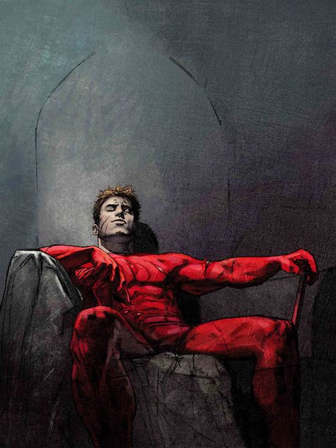 An exhausted but satisfied Daredevil resting. The cover of DD #50 by Alex Maleev. Daredevil Artwork, Alex Maleev, Stark Tower, Matthew Murdock, Daredevil Art, Daredevil Comic, Daredevil Matt Murdock, Charlie Cox, Matt Murdock