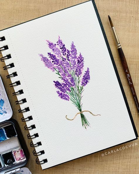 Carla Chua on Instagram: “Hope you get to paint your own lavender from the last tutorial!! Super easy right? 🥳 Btw, this is @shoptokyofinds watercolor journal (I’m…” Painting Simple, Watercolor Journal, Super Easy, Lavender, Paint, Water, On Instagram, Quick Saves, Color