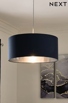 Navy Grey Bedroom, Navy And White Living Room, Navy Room Decor, Stockholm Bedroom, Blue Pendant Lights, Lounge Mood Board, Drum Ceiling Light, Navy Blue Interior, Navy Bedrooms