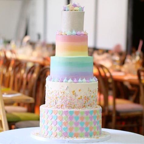 Rainbow Icing, Rainbow Wedding Theme, Rainbow Wedding Cake, Pastel Wedding Cakes, 5 Tier Wedding Cakes, Pastel Rainbow Cake, Cupcake Jemma, Rainbow Wedding, Pastel Wedding