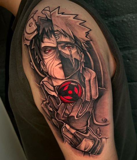 Obito x Kakashi tattoo idea Obito Tattoo Design, Obito Tattoo, Kakashi Eye, Obito X Kakashi, Blink 182 Tattoo, Kakashi Tattoo, Naruto Tattoos, Thigh Tattoo Men, Cute Matching Tattoos