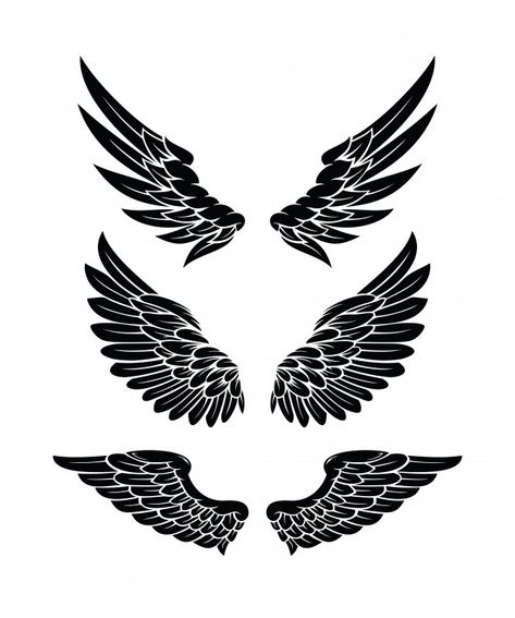 Wings collection set Premium Vector | Premium Vector #Freepik #vector #logo #label #template #bird Tattoos Underboob, Tattoos Stencil, Eagle Wing Tattoos, Wing Tattoo Men, Wings Sketch, Wing Tattoos, Wing Tattoo Designs, Wrist Tattoos For Guys, Wings Drawing