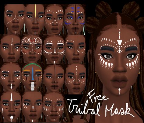 tribal mask pt3 | glorianasims4 on Patreon African Face Paint, Afro Look, African Makeup, Kuas Makeup, Festival Face, Face Art Makeup, Afrikaanse Mode, Pintura Facial, Neon Party