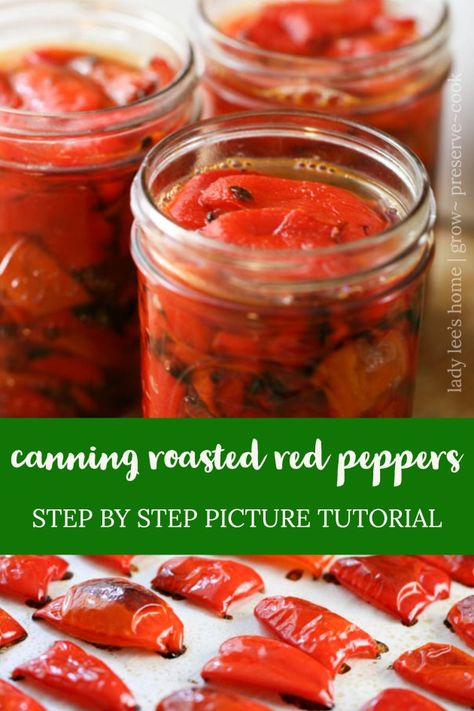 Learn how to roast red peppers and can them for long term storage. These peppers are delicious and can be used in many ways! This is a great way to preserve peppers (not only red)! Canning Roasted Red Peppers, Can Peppers, Preserve Peppers, Canning Bell Peppers, Roast Red Peppers, Roasted Pepper Recipes, Canning Green Tomatoes, Pineapple Chili, Roasted Red Peppers Recipes