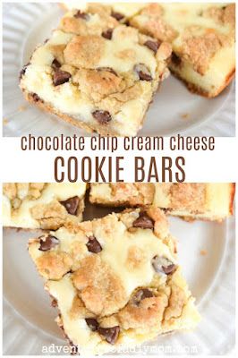 Cream Cheese Cookie Bars, Fire Desserts, Chocolate Chip Cream Cheese, Cream Cheese Chocolate Chip Cookies, Cream Cheese Cookie, Cheesecake Bars Easy, Chocolate Chip Cheesecake Bars, Cookie Board, Cream Cheese Bars