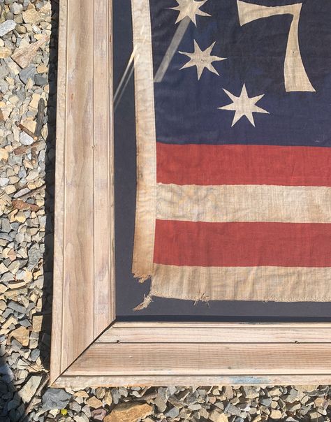 Vintage Americana Decor, Framed American Flag, Antique Frame, Vintage American Flag, Americana Decor, Vintage Americana, Antique Frames, How To Antique Wood, In Frame