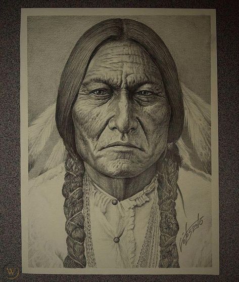 Original Fine Art Native American Drawing by Igor Volosnikov | #1902612504 Native American Drawing Pencil Sketches, Drawing Pencil Sketches, Chief Sitting Bull, Bull Drawing, American Drawing, Pilgrims And Indians, Native American Drawing, Art Native American, Dinosaur Sketch