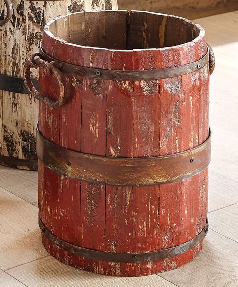 PRICES MAY VARY. 60 Day No Hassle Returns Exclusive Item - Add western style to any room with these wood and iron buckets featuring a weathered red finish. 15"Dia. x 18"H. Rustic Furniture Decor, Antique Bucket, Black Forest Decor, Pretty Bathrooms, Primitive Homes, Vintage Cabin, Western Furniture, Primitive Furniture, Rustic Outdoor