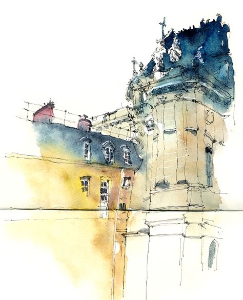 architecture 1 on Behance-Sunga Park Sunga Park, Maurice Utrillo, Versailles France, Watercolor Architecture, Palace Of Versailles, Architecture Painting, Urban Sketching, Watercolor Sketch, Watercolor Inspiration