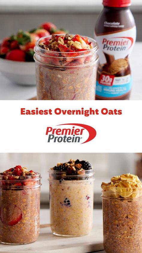 Low Calorie Overnight Oats, Delicious Overnight Oats, Protein Drink Recipes, Overnight Oats Recipe Easy, Best Overnight Oats Recipe, Low Calorie Protein, Healthy Protein Shakes, Protein Overnight Oats, Overnight Oatmeal Recipes