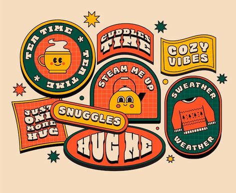 Cool Logos Retro, Creative Sticker Design, Retro Sticker Design, Retro Stickers Aesthetic, Vector Illustration Design Graphics, Retro Illustration Graphics, Vintage Sticker Design, Sticker Ideas Design, Brand Sticker Design