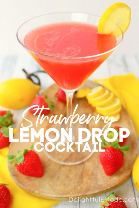 How to Make a Strawberry Lemon Drop Martini Cocktail in Minutes Strawberry Lemon Drop, Easter Brunch Drinks, Lemon Drop Drink, Strawberry Tequila, Lemon Drop Cocktail, Strawberry Cocktails, Lemon Cocktail, Lemon Vodka, Lemon Drop Martini